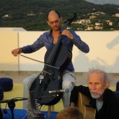 With Shivananda during a Singing Sangha on Akrotiri roof